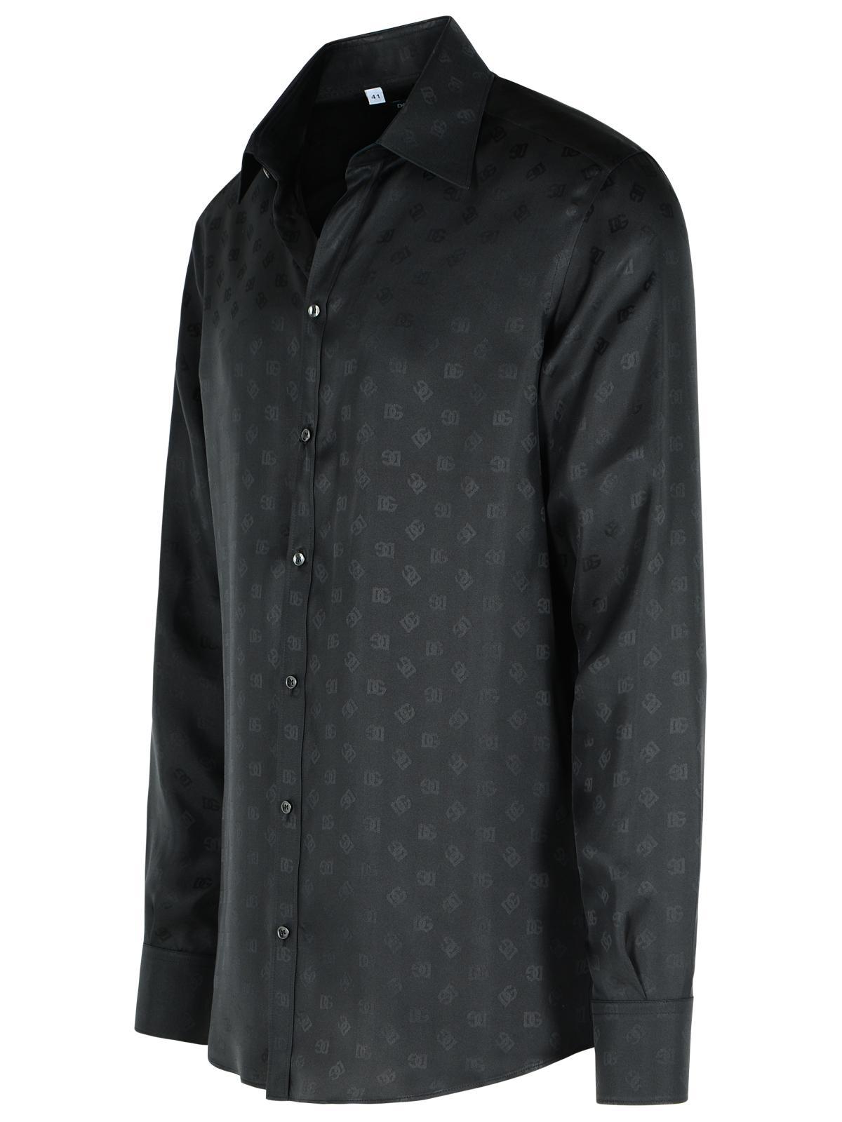 Dolce & Gabbana Jacquard Logo Short Sleeve Shirt In Black
