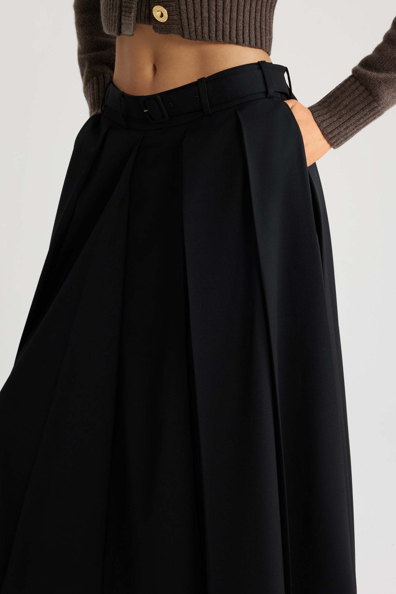 Shop Patou Pleated Midi Skirt In Black