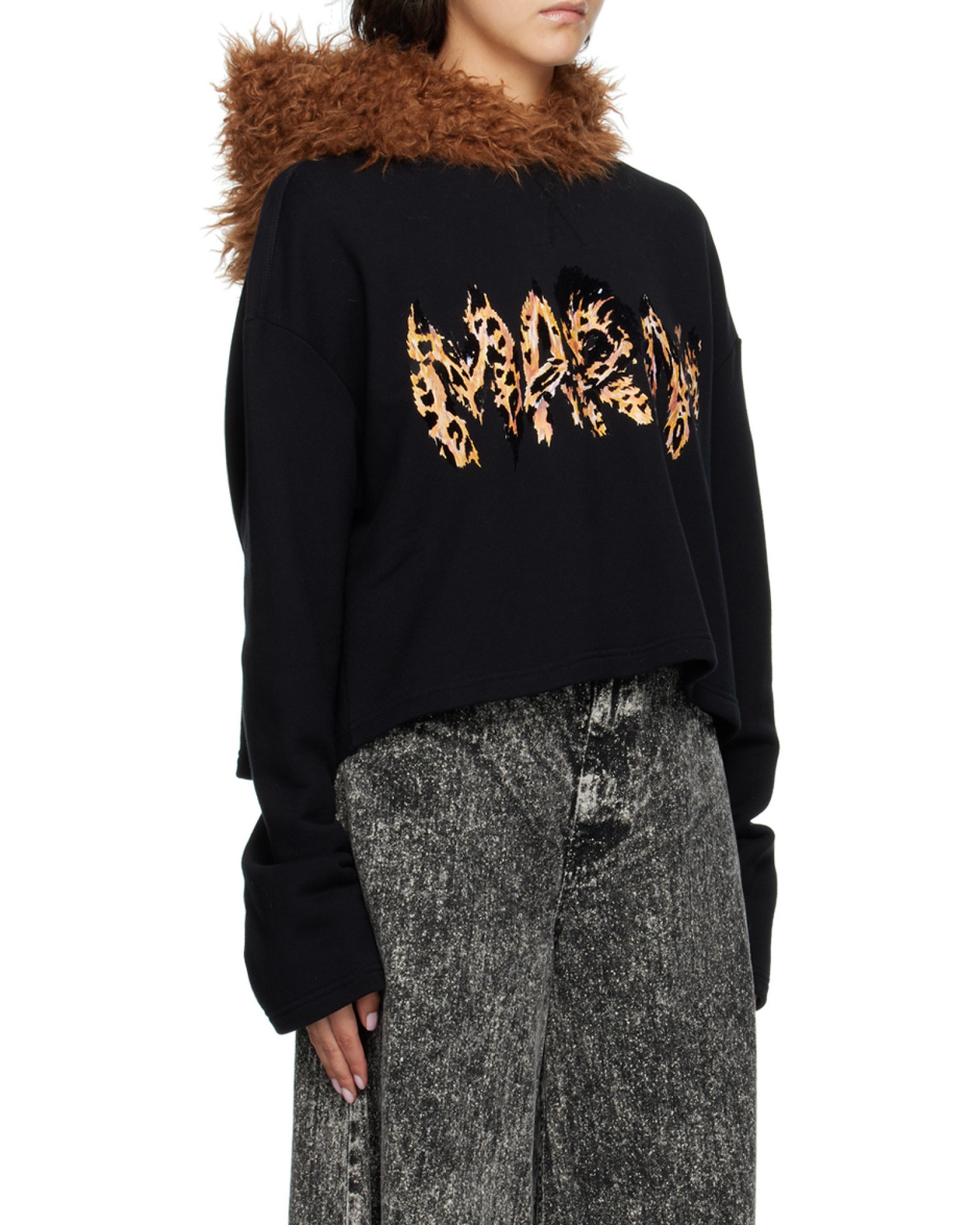 Marni Furry Hood Logo-print Sweatshirt In Black