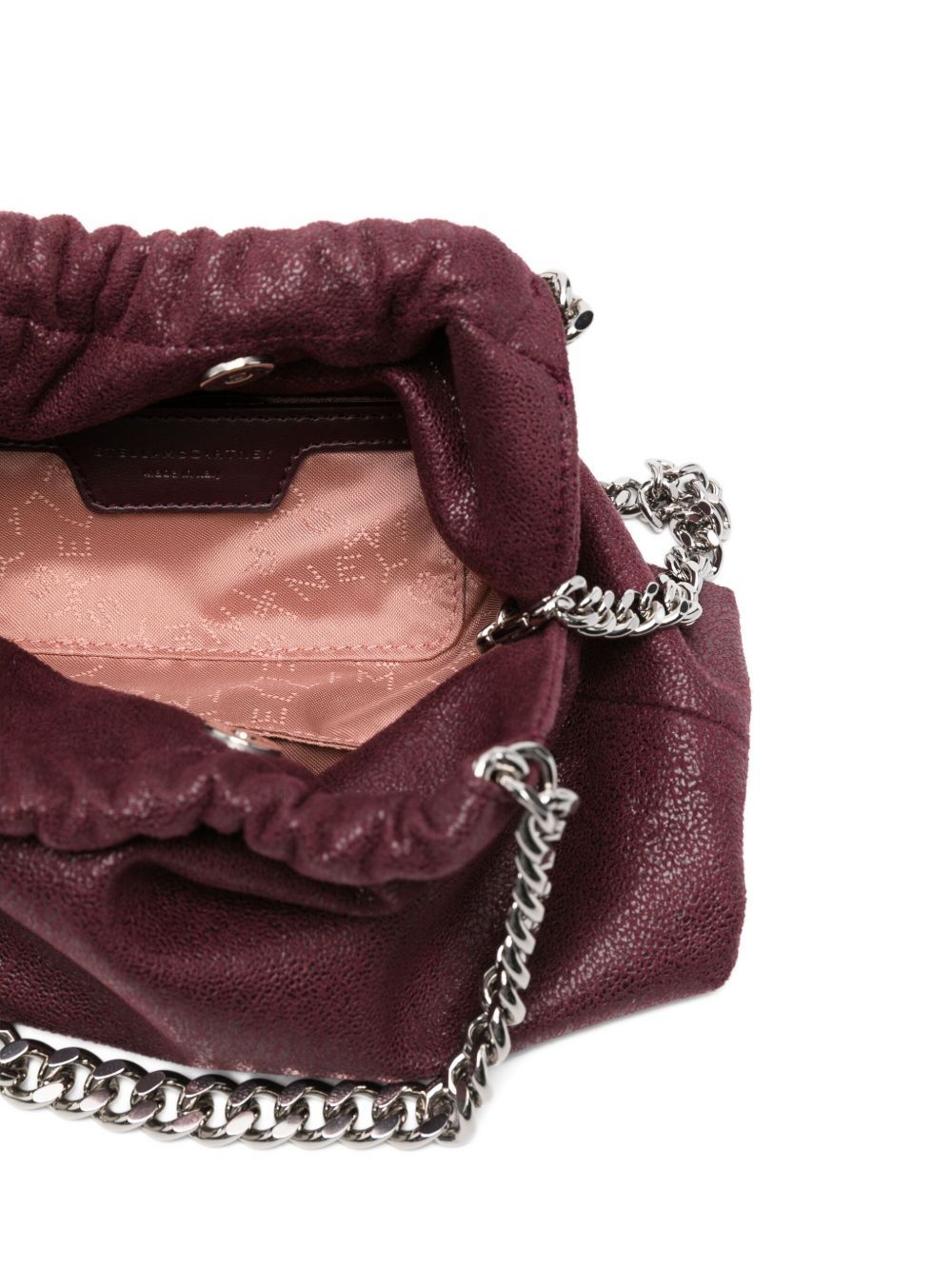 Stella Mccartney Mini Falabella Chain-trimmed Drawstring Tote Bag In Burgundy