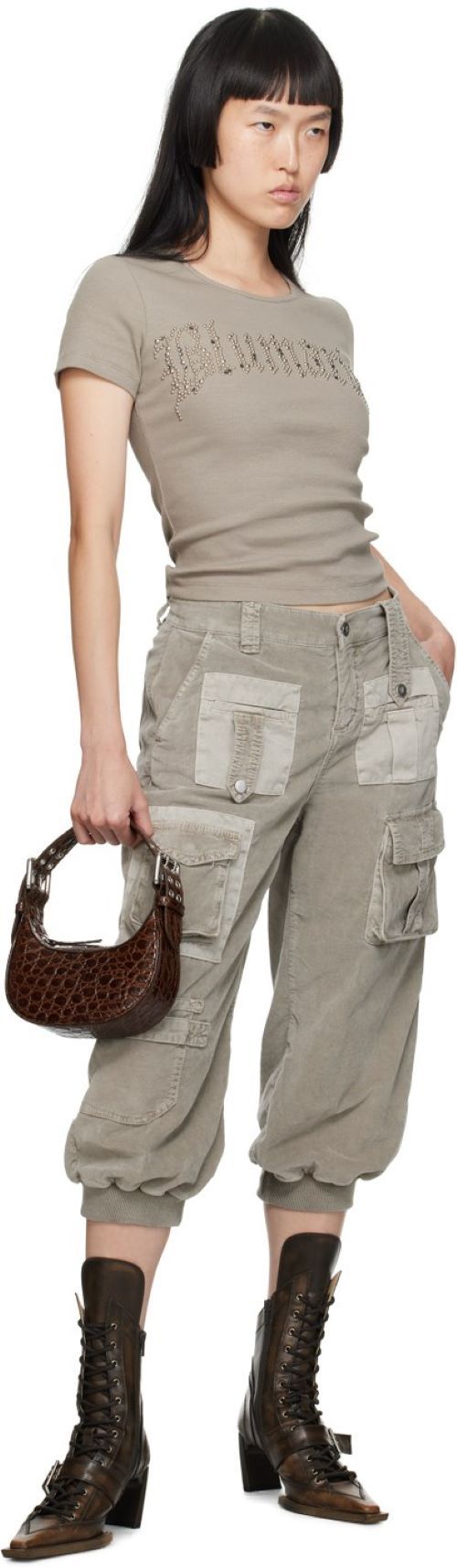 Shop Blumarine Cropped Cargo Trousers In Nude