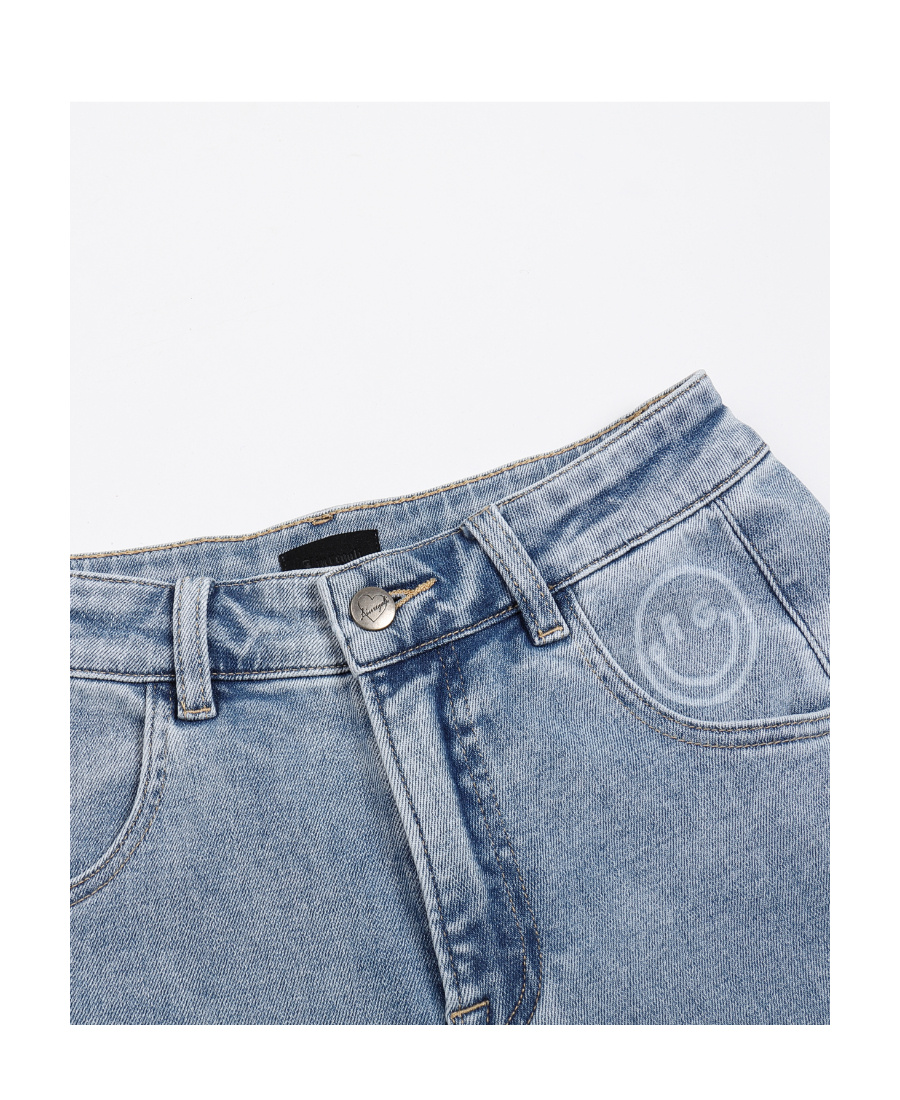 LIUREGALI STRAIGHT JEANS WITH SMILEY FACE AND CRIMPED RIM 