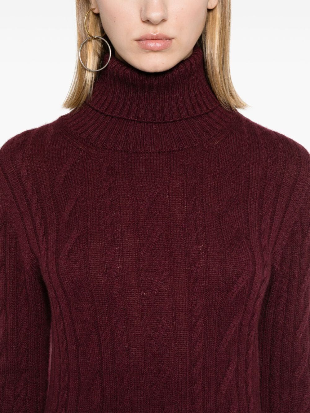 Blumarine Roll-neck Cable-knit Minidress In Brown