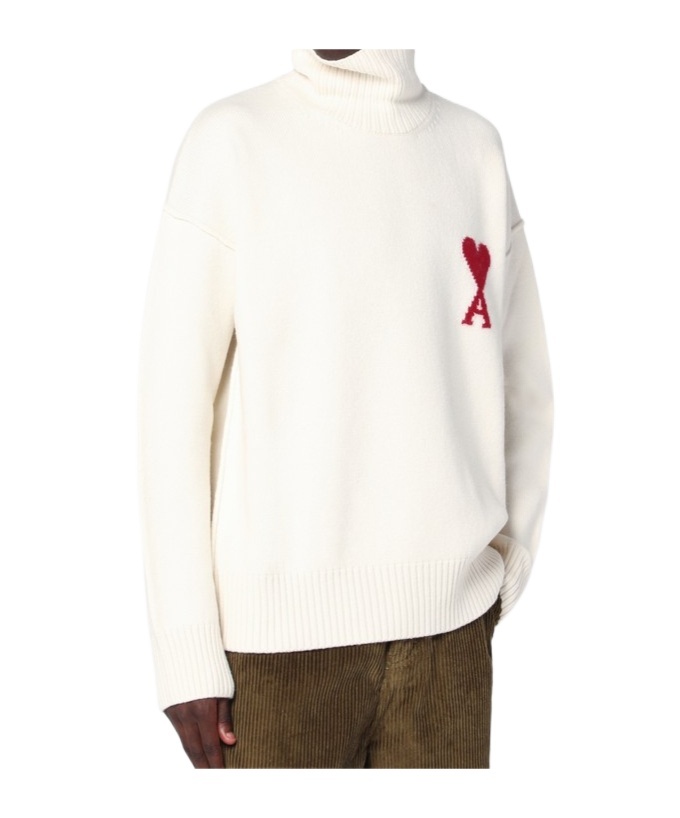 Ami Alexandre Mattiussi Ami Paris Turtleneck Sweater Ami De Coeur White Men In Animal Print