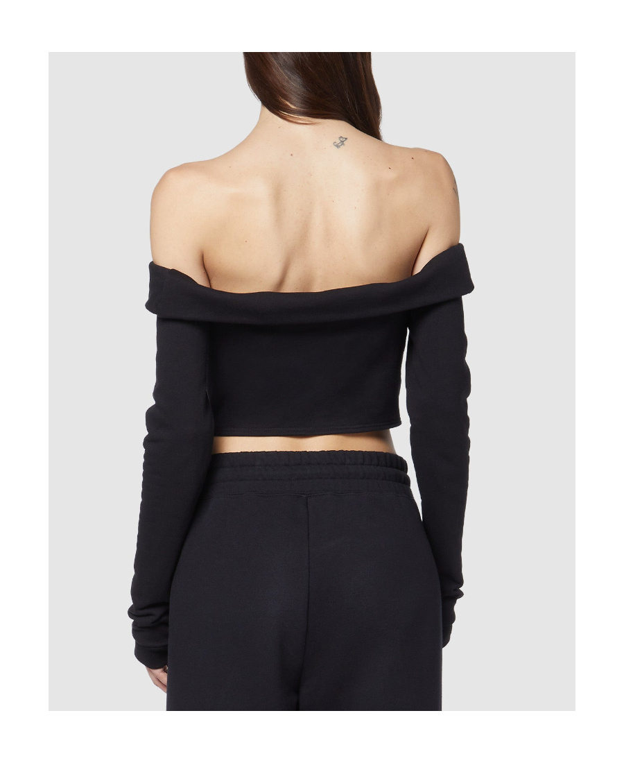 Gcds Off-shoulder Cropped Sweatshirt In Black