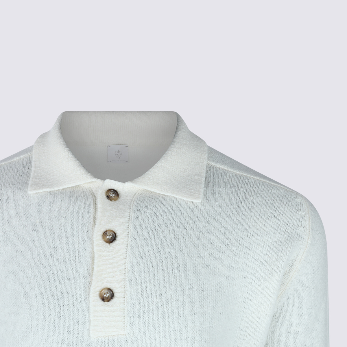 Eleventy Crewneck Collared Ribbed Cuffs In White