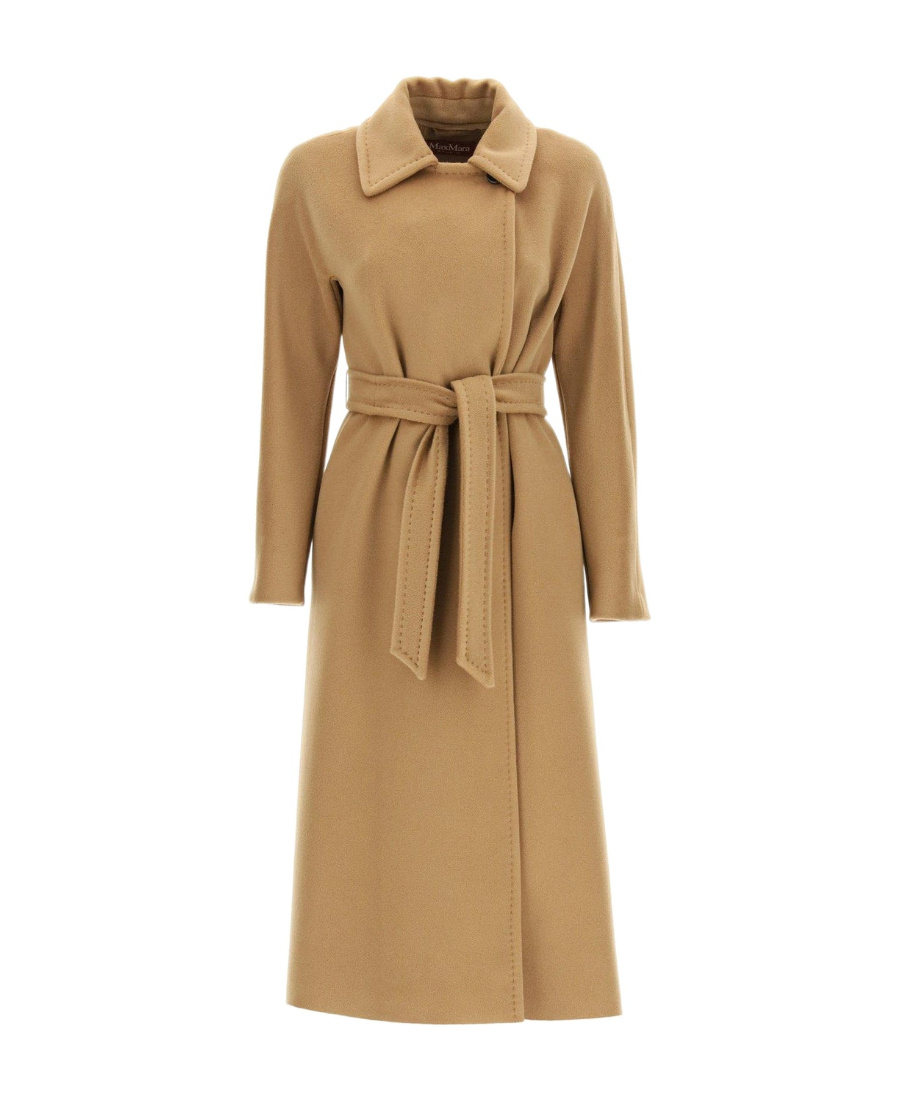 Max Mara Brown Cashmere Belted Coat In Nude