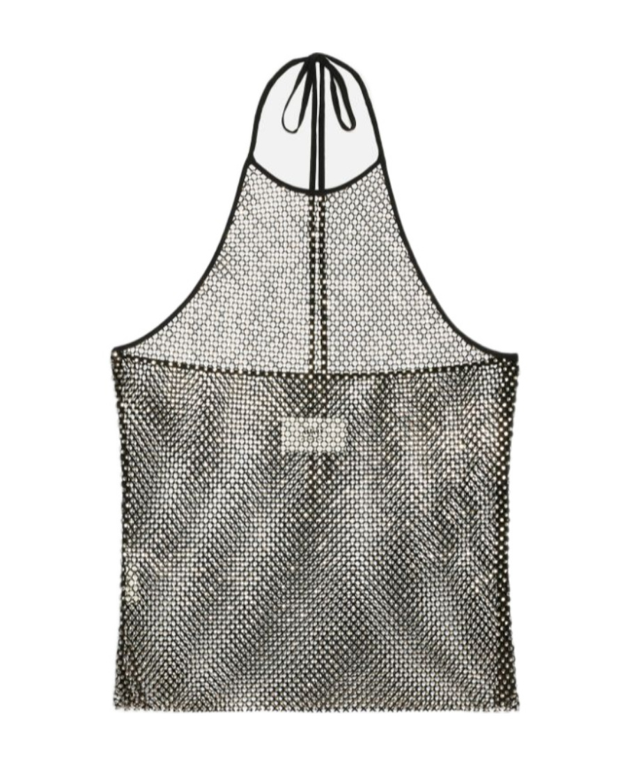 Ami Alexandre Mattiussi Embellished Mesh Halterneck Top In Gray