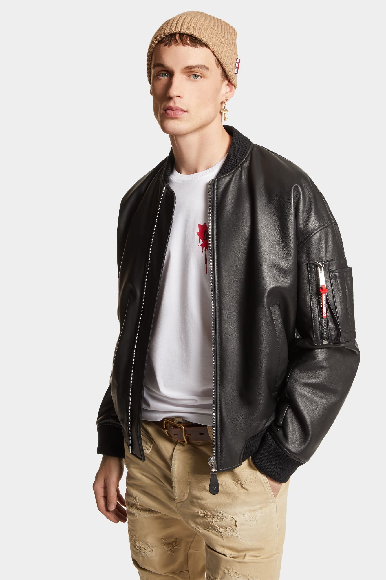 Dsquared2 Black Lambskin Jacket With Ribbed Collar In Black