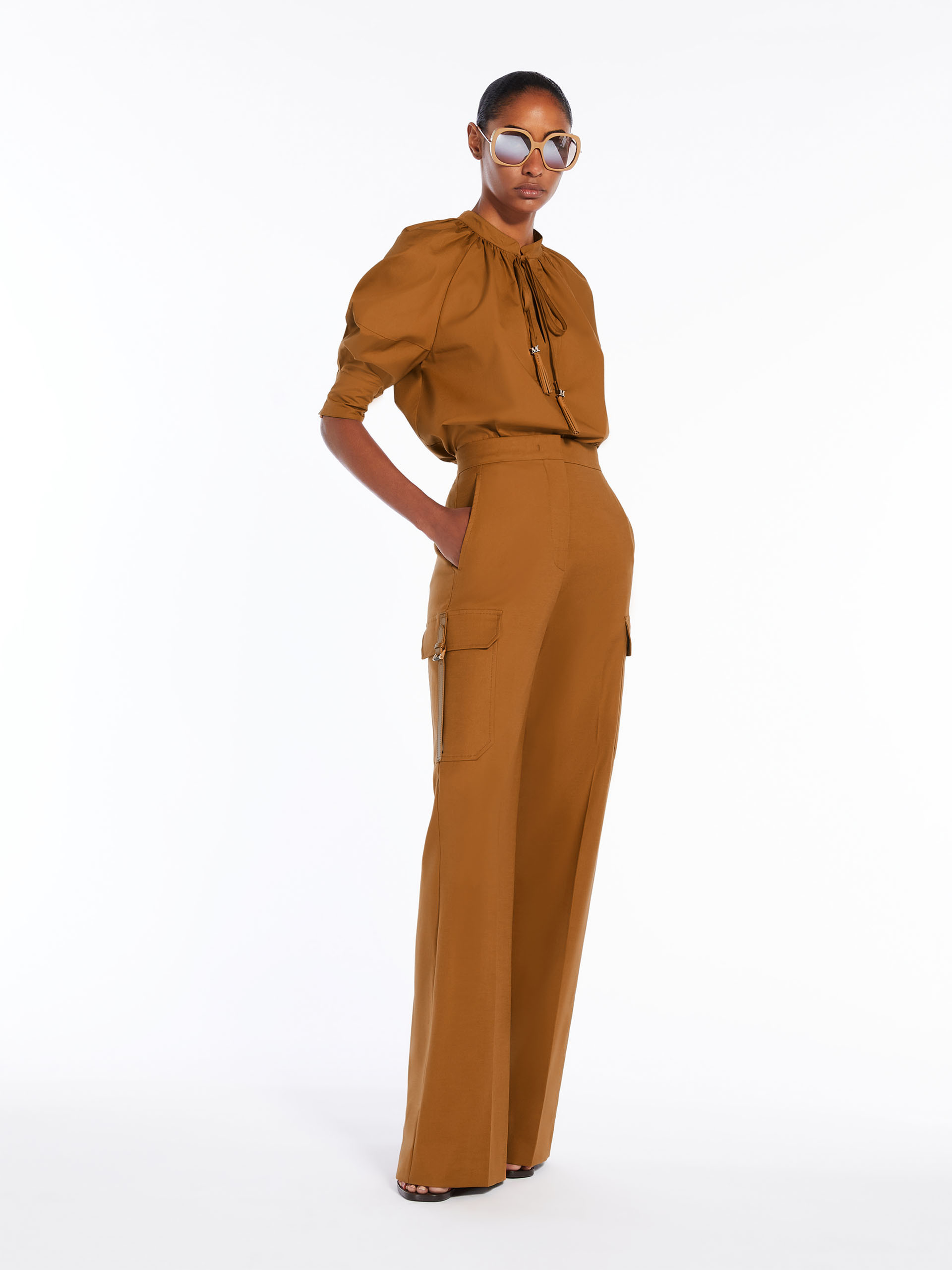 Max Mara Edda Logo-embroidered Trousers In Brown