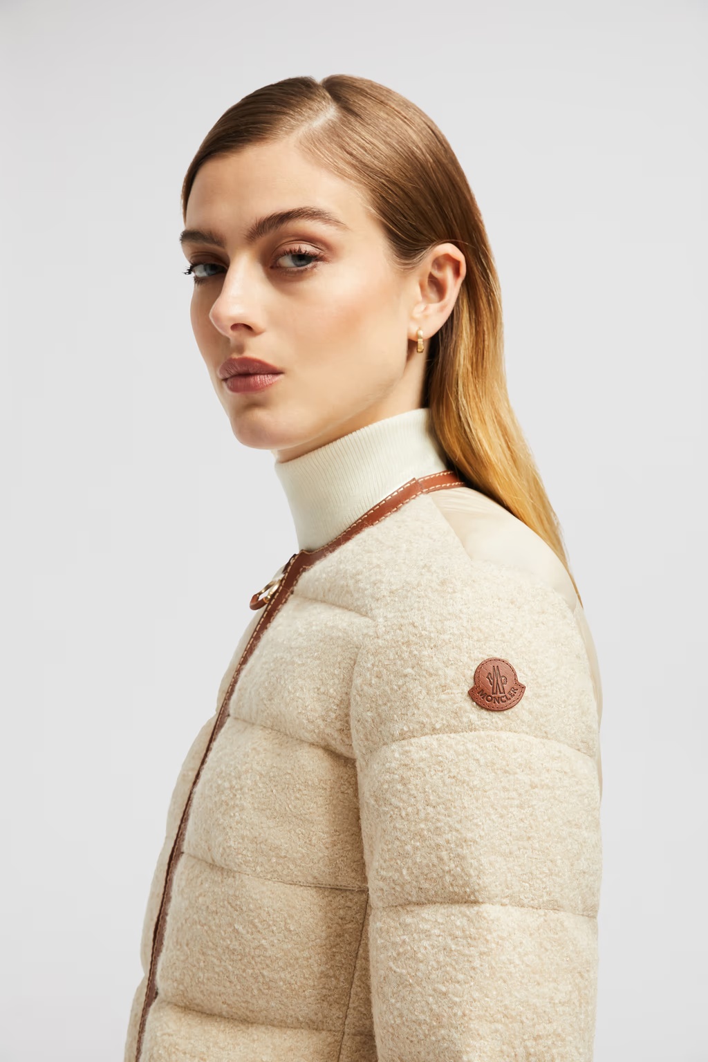 Moncler Serinde Leather-trimmed Quilted Wool-blend Bouclé Down Jacket In Nude
