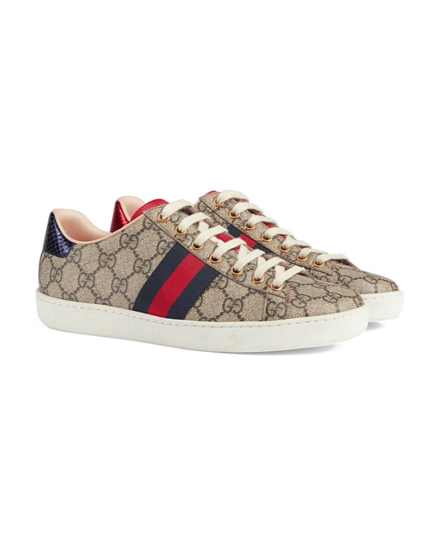 Gucci Ace Gg Supreme Metallic Watersnake-trimmed Logo-print Coated-canvas Sneakers In Multi