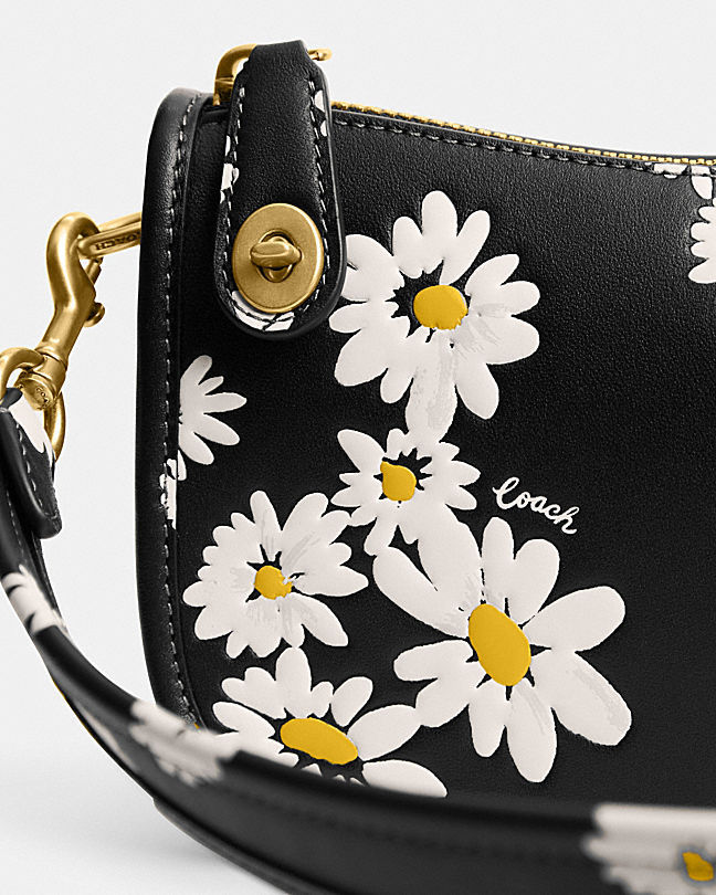 Coach Swinger Bag 20 With Floral Print In Black
