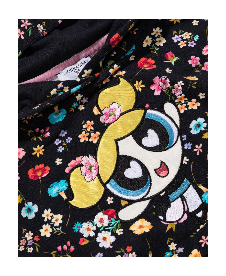 Monnalisa Bubbles Floral Print Hoodie In Black