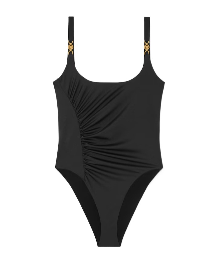 Versace Draped One-piece Swimsuit In Black
