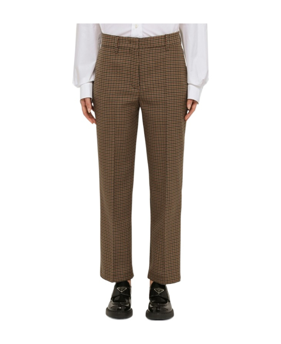 Prada Houndstooth Trousers In Brown