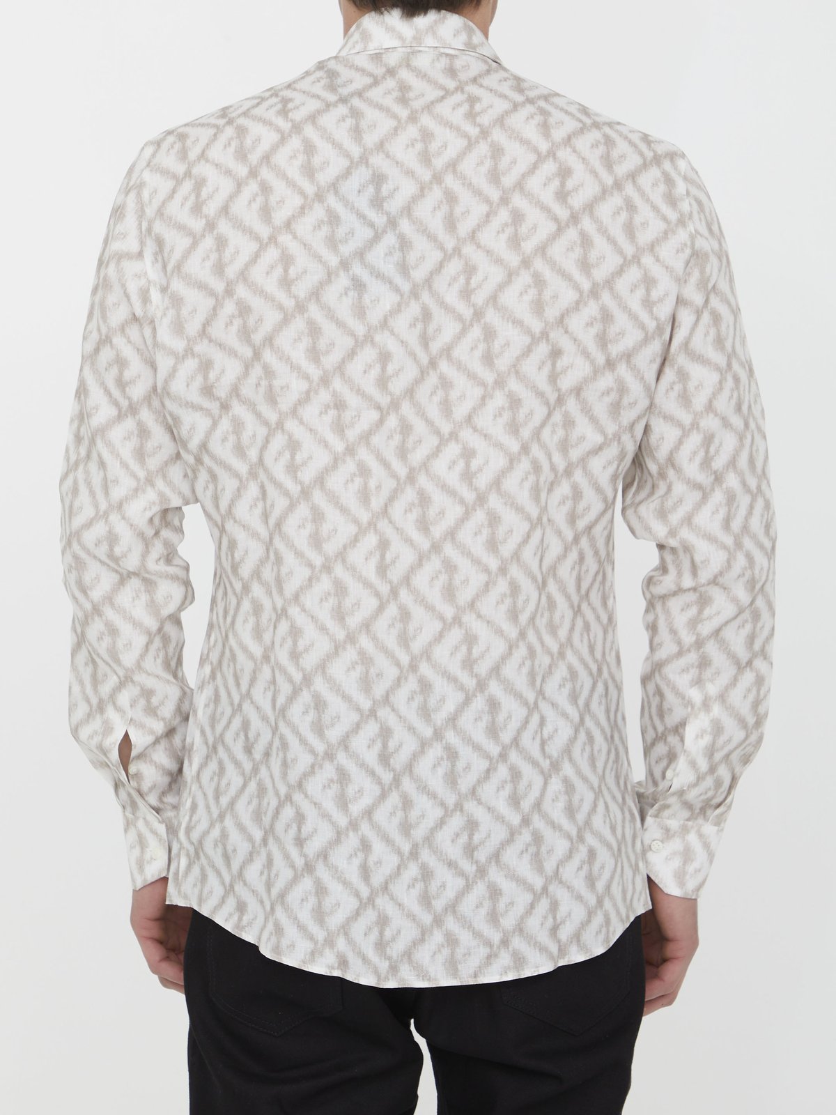 Fendi Ff-pattern Long-sleeve Linen Shirt In White
