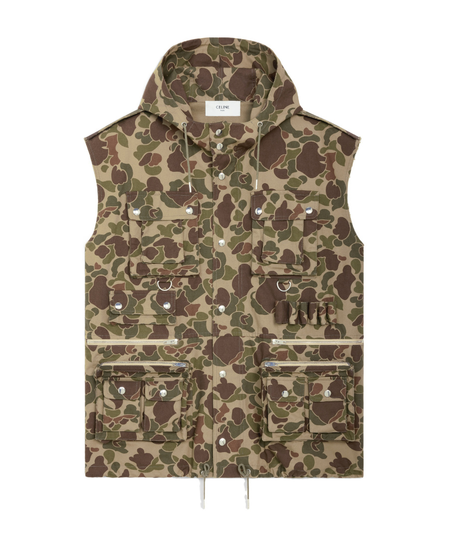 Shop Celine Military Vest In Cotton In Green