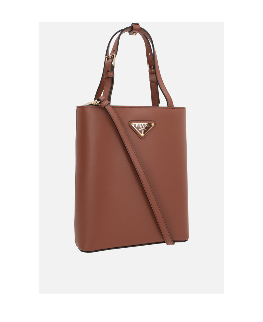 Shop Prada Triangle-logo Leather Tote Bag In Brown