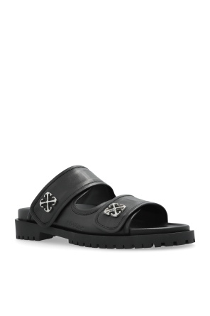 Off-white Logo Plaque Slip-on Slides In Gray