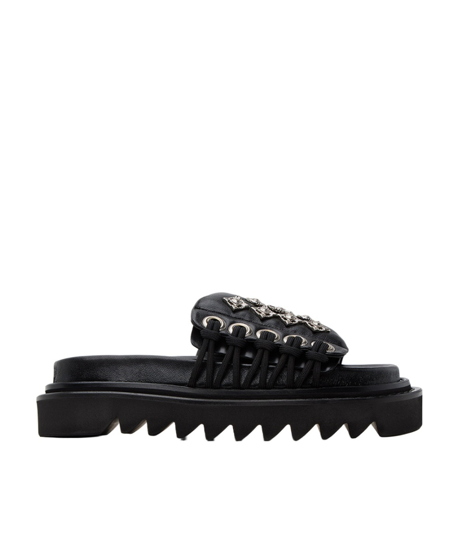 Toga Stud-embellished Lace-up Slides In Black