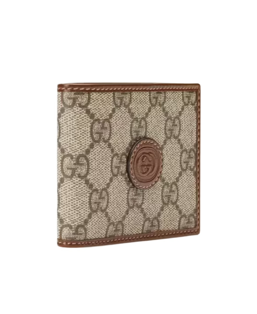 Gucci Half-fold Wallet With Printed Logo In Nude