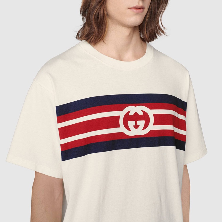 Gucci White Interlocking G Stripe T-shirt In White
