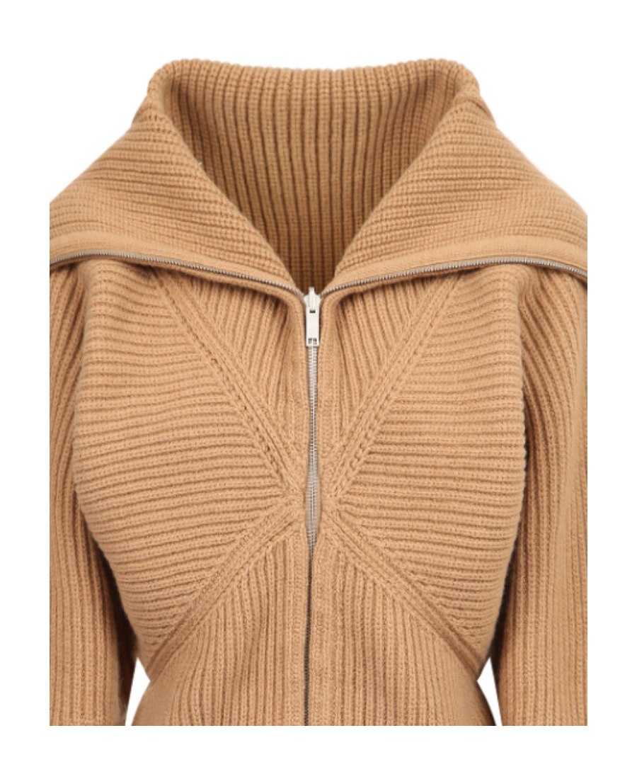 Ambush Lapel Zipper Sweater In Nude