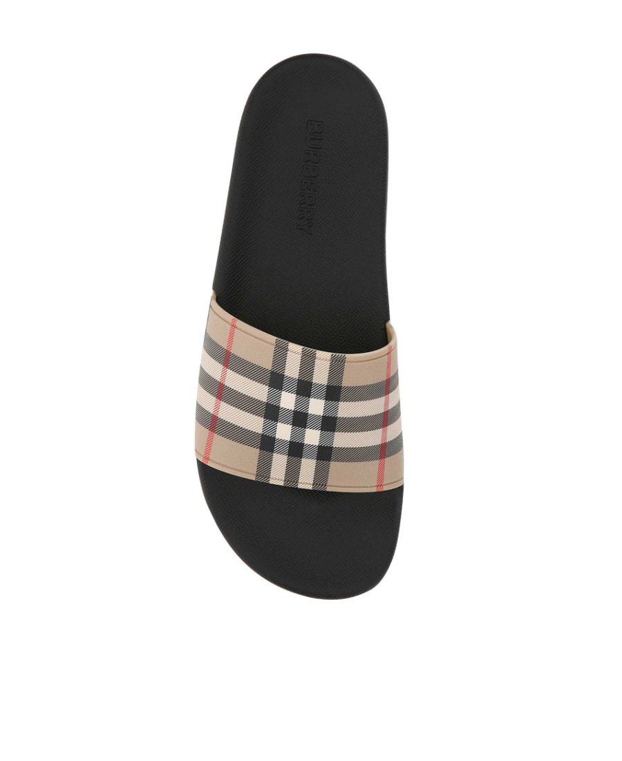 Burberry Brown Slides Sandals With Vintage Check Motif In Polyurethane In Multi
