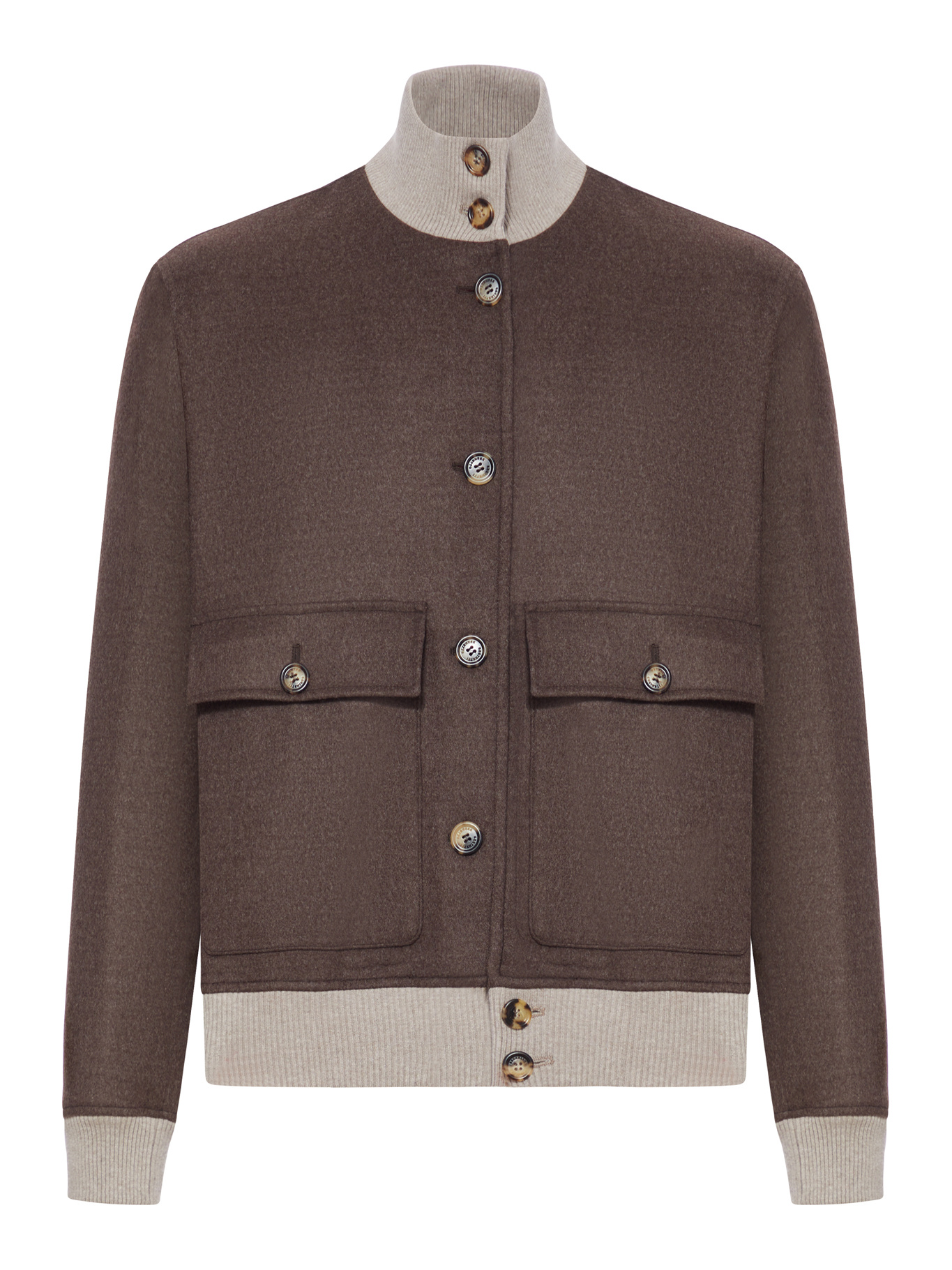 Brunello Cucinelli Double Wool Flannel Bomber Jacket In Brown