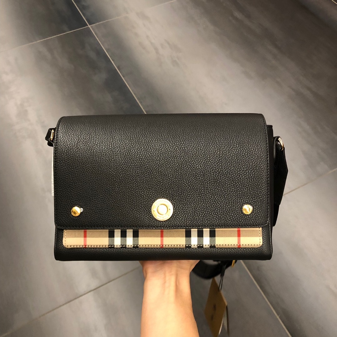 Burberry Note Medium Canvas And Leather Shoulder Bag In Black