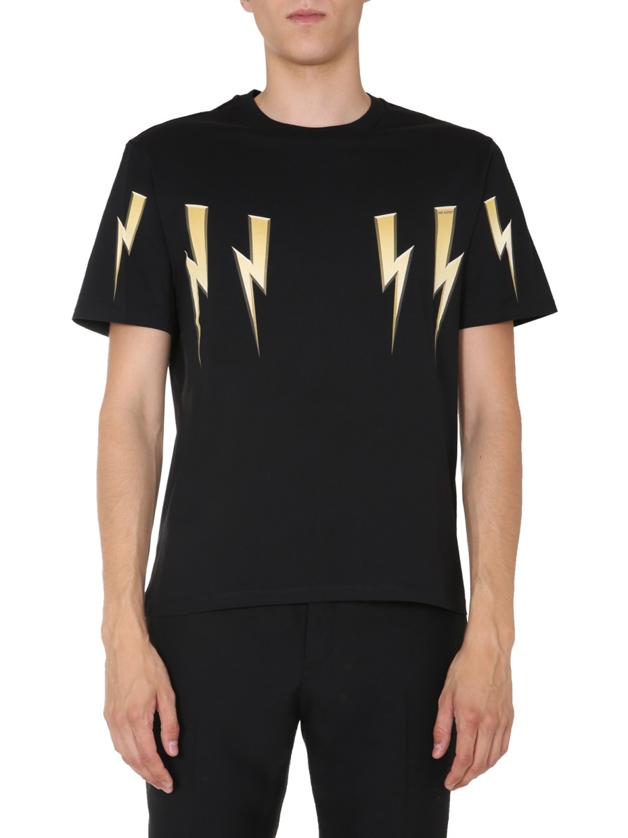 Neil Barrett Thunderbolt Printed T-shirt In Black
