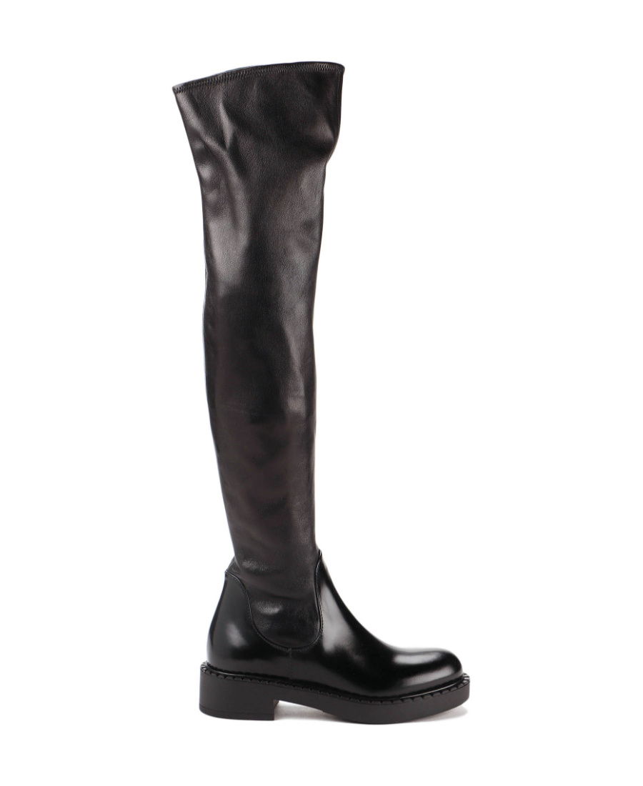 Prada Leather Knee Boots In Black