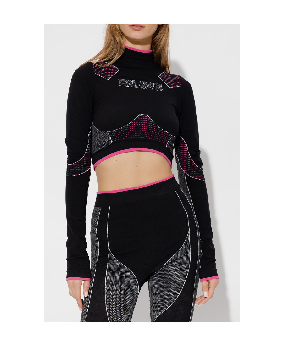 Shop Balmain Seamless Cropped Top In Black
