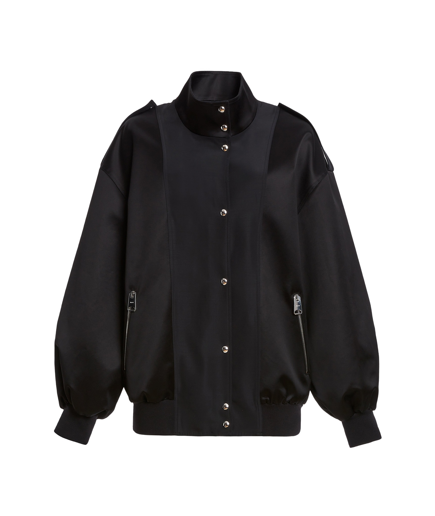 Khaite Farris Oversized Satin-paneled Cotton-blend Mikado Bomber Jacket In Black
