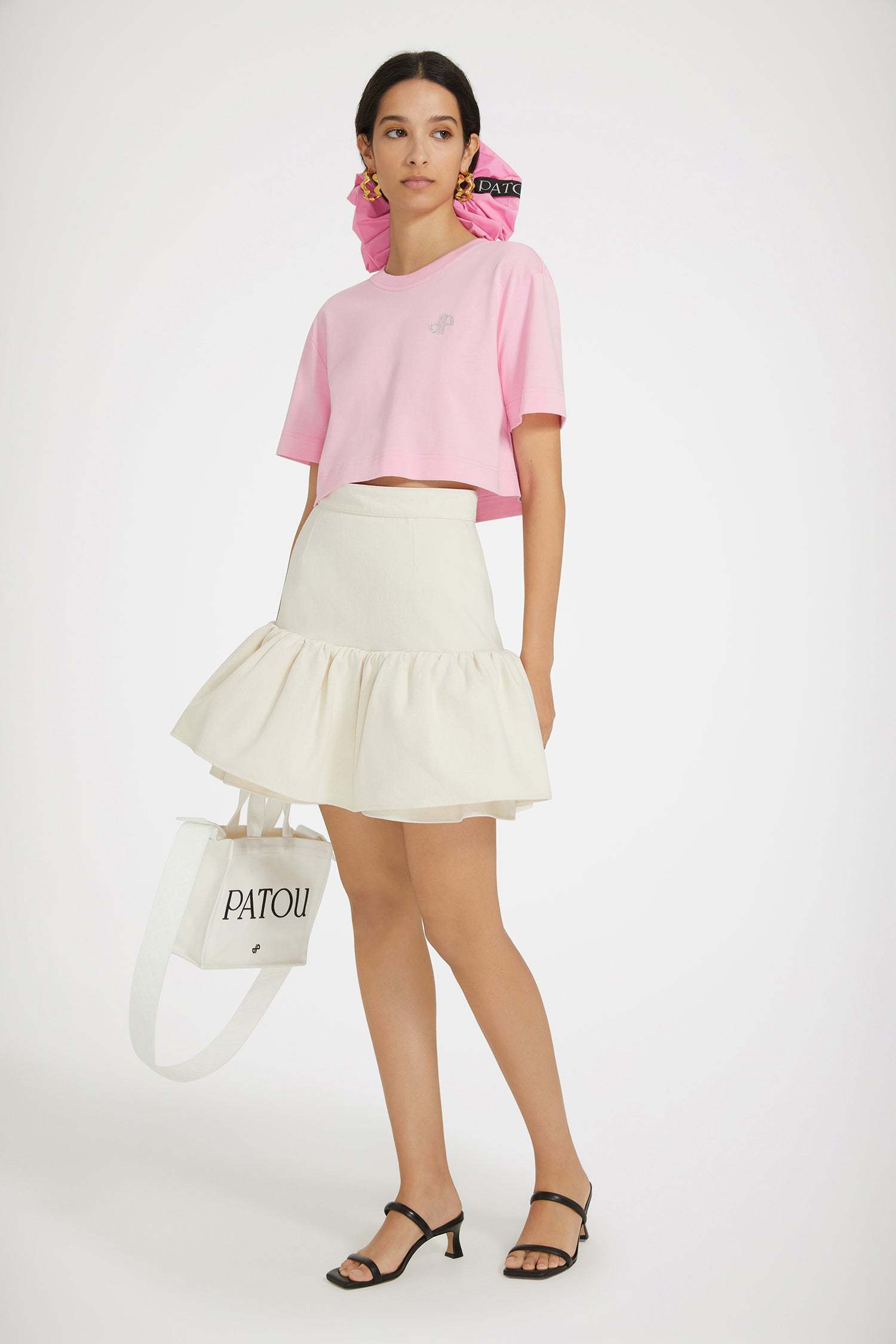 Patou Logo-embellished Cotton Cropped T-shirt In Pink