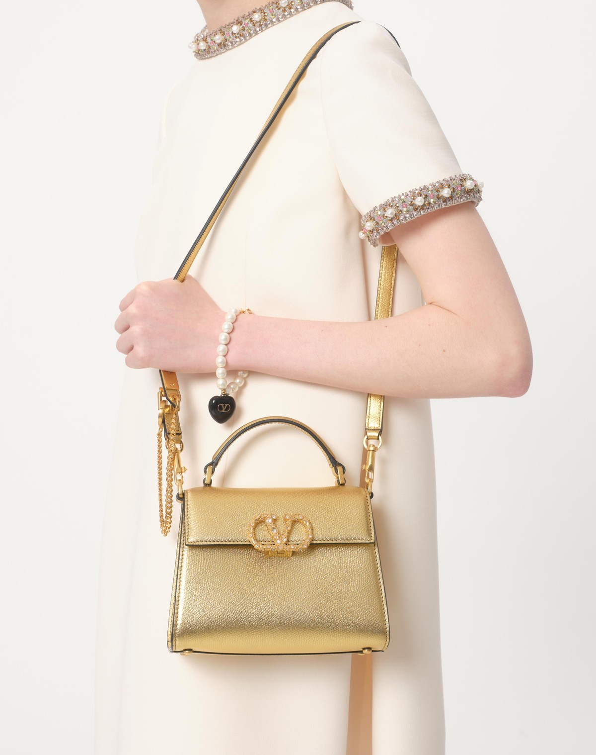 Valentino Vsling Mini Metallic Leather Top-handle Bag In Nude