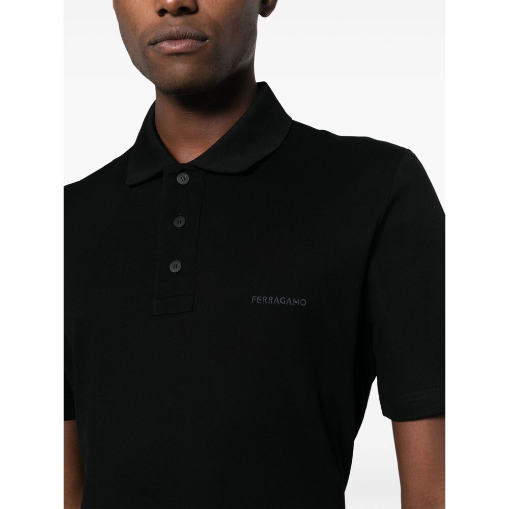 Ferragamo Logo Logo Short-sleeved Polo Shirt In Black