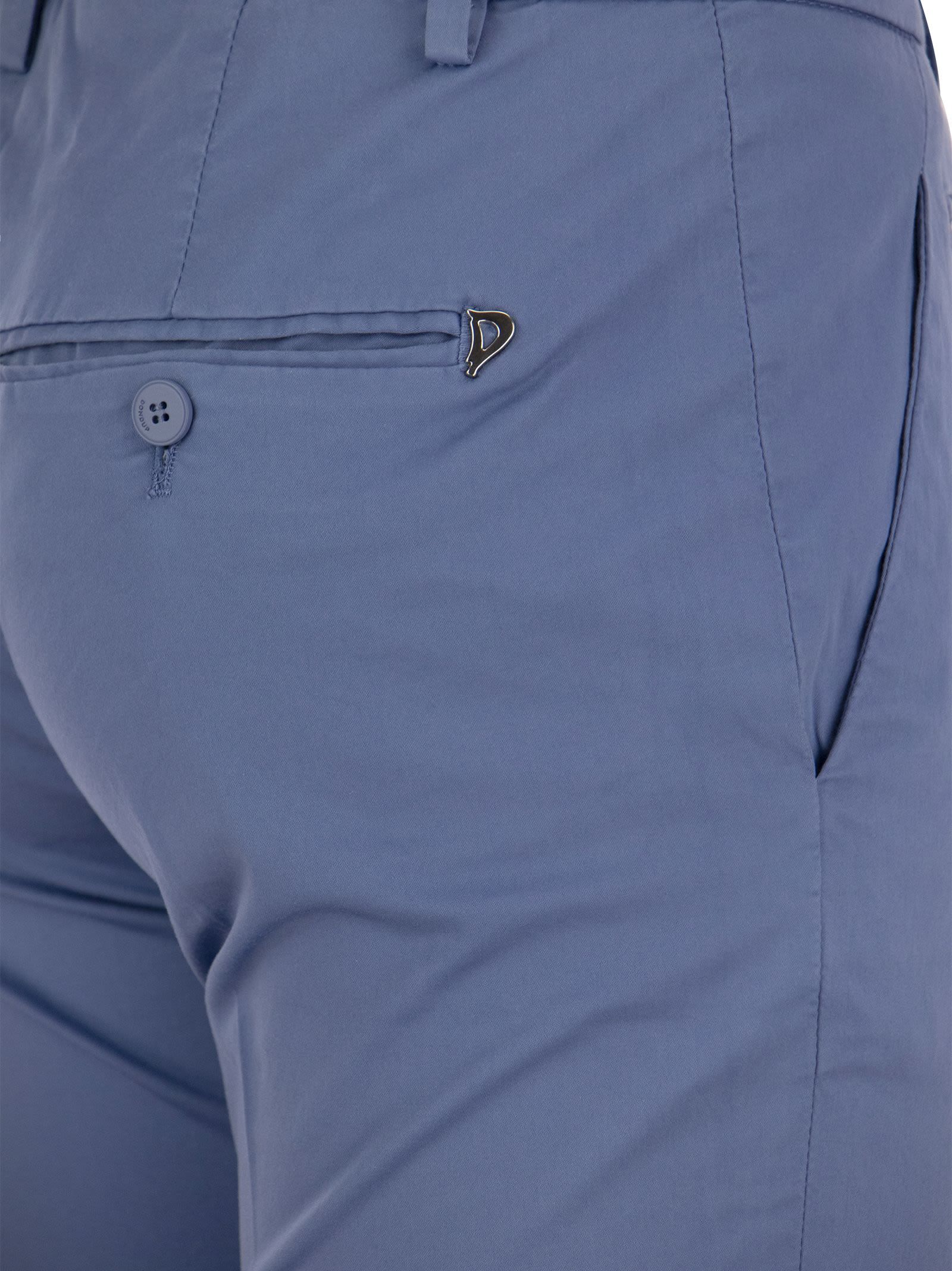 Dondup Perfect - Slim-fit Cotton Gabardine Trousers In Blue