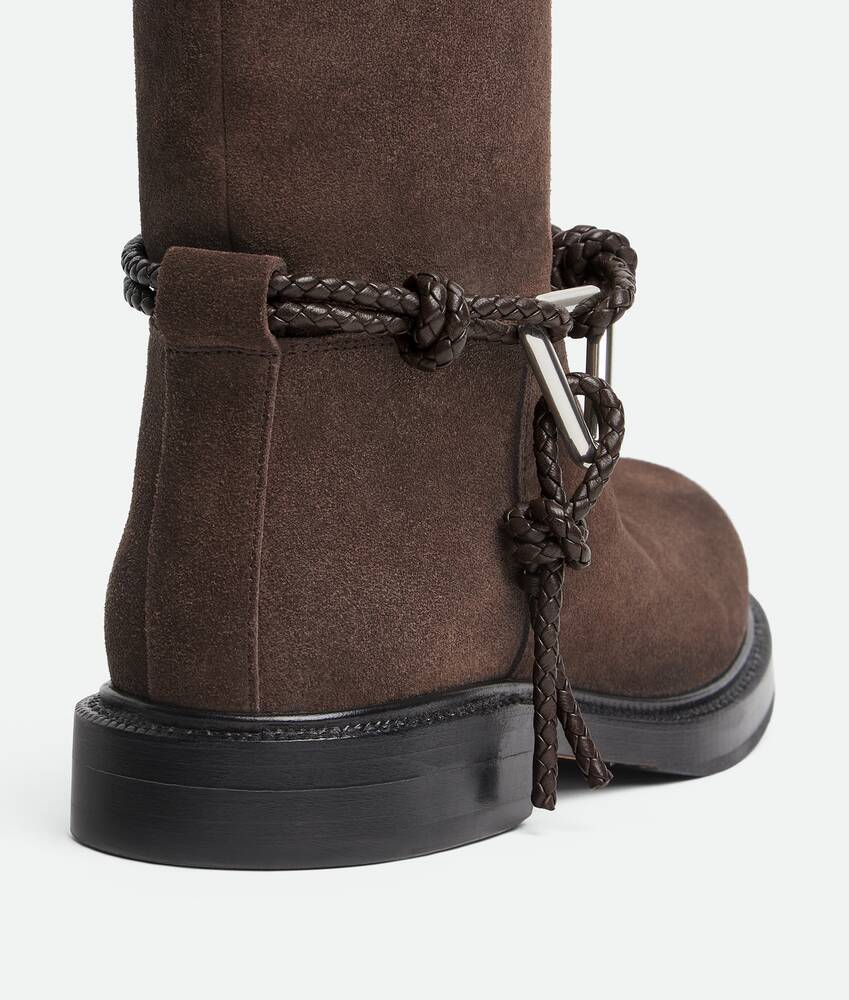 Bottega Veneta James Intrecciato Leather-trimmed Suede Knee Boots In Brown