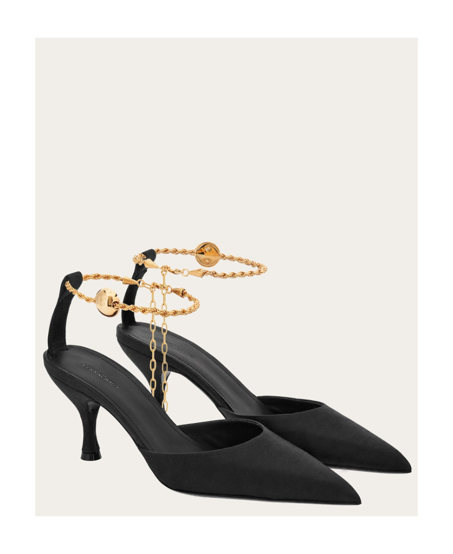 Ferragamo 70mm Cable-link Chain Satin-finish Pumps In Black