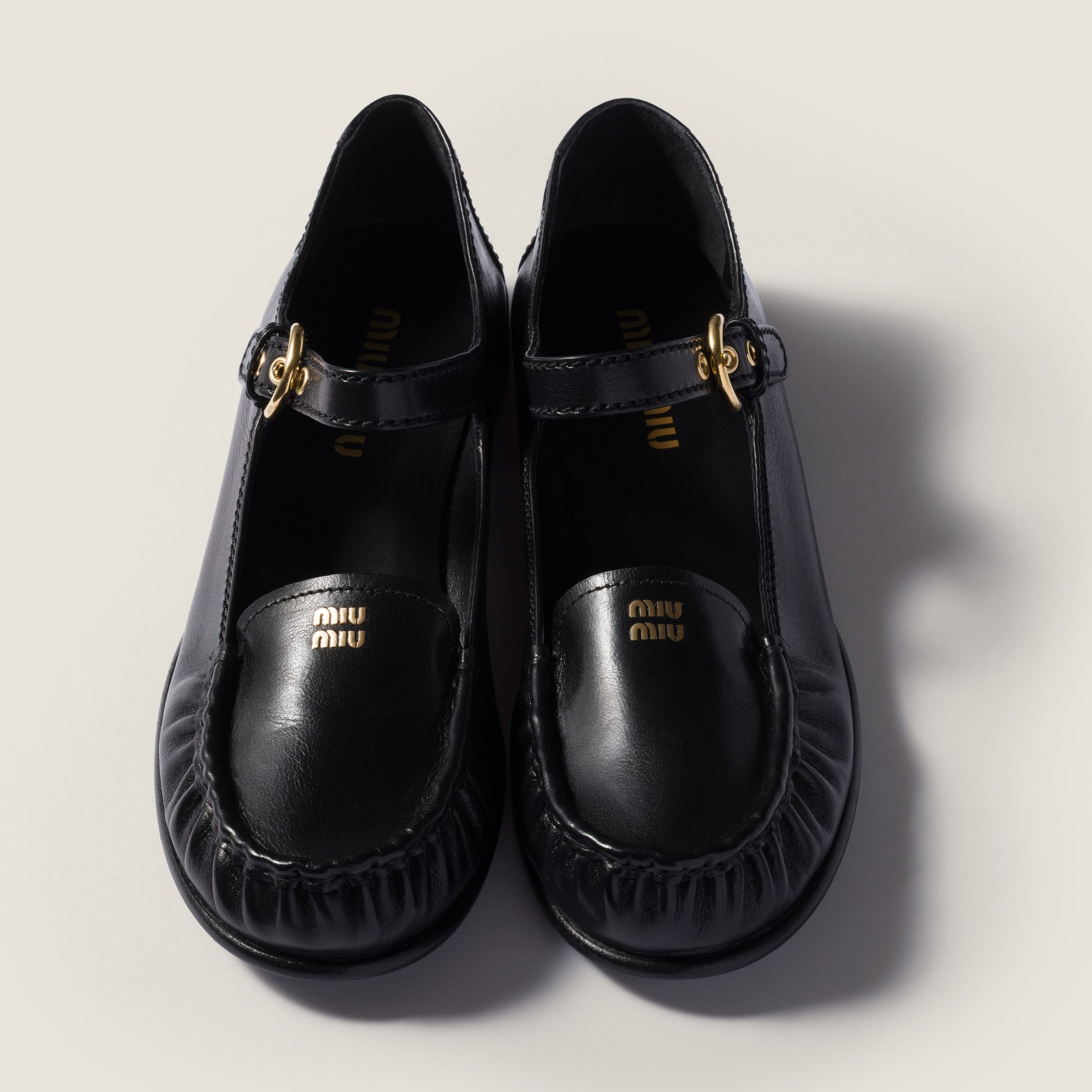 Miu Miu Leather Loafers With Strap In Black