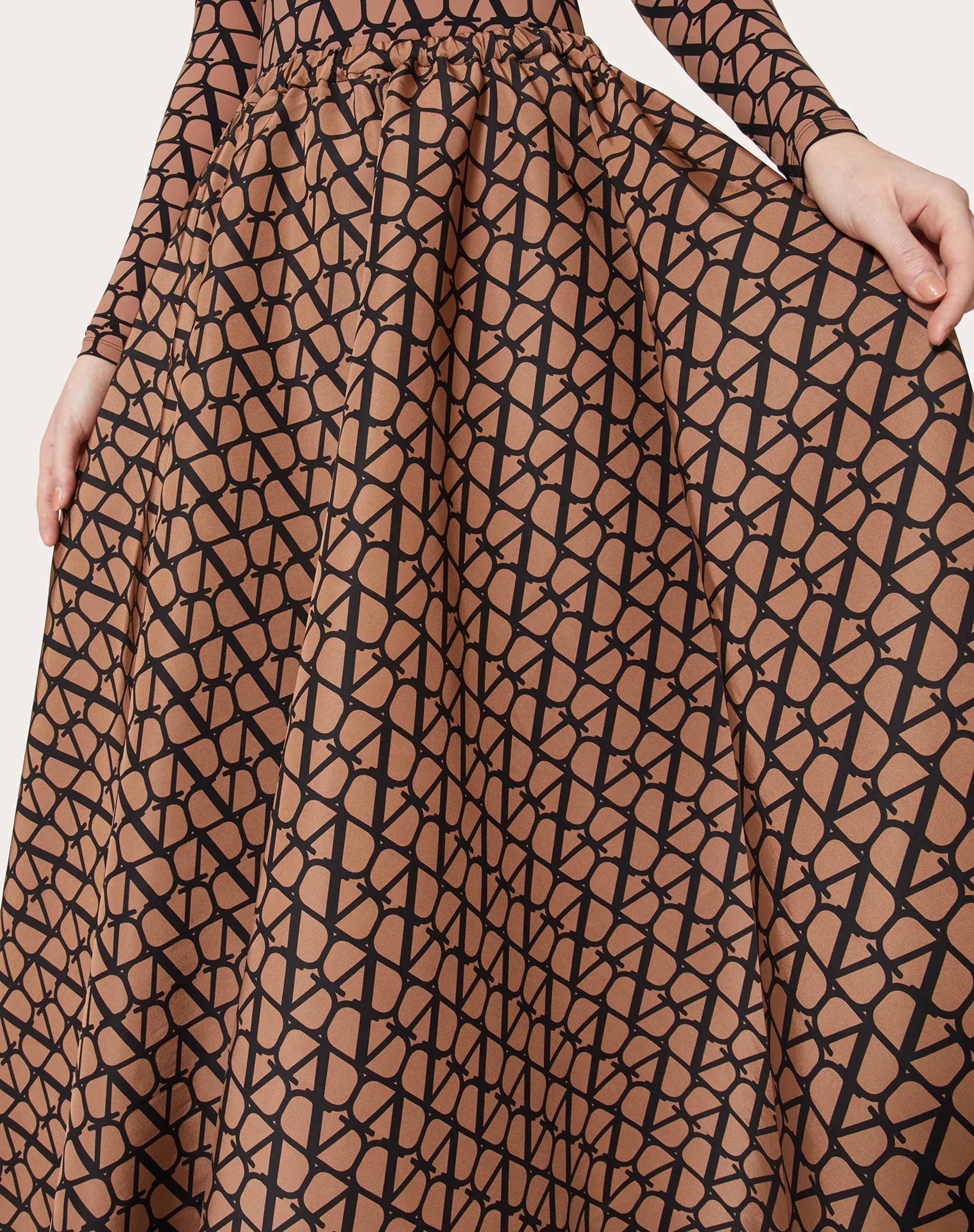 Valentino Logo-print Silk Skirt In Brown