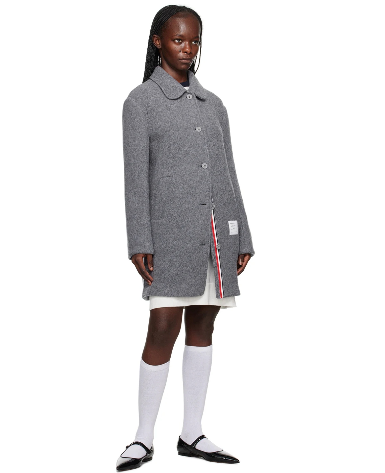Thom Browne Rwb-stripe Wool Overcoat In Gray
