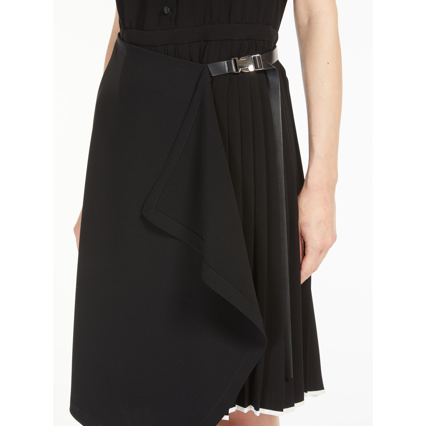 Max Mara Demetra Pleated Cap-sleeve Shirtdress In Black