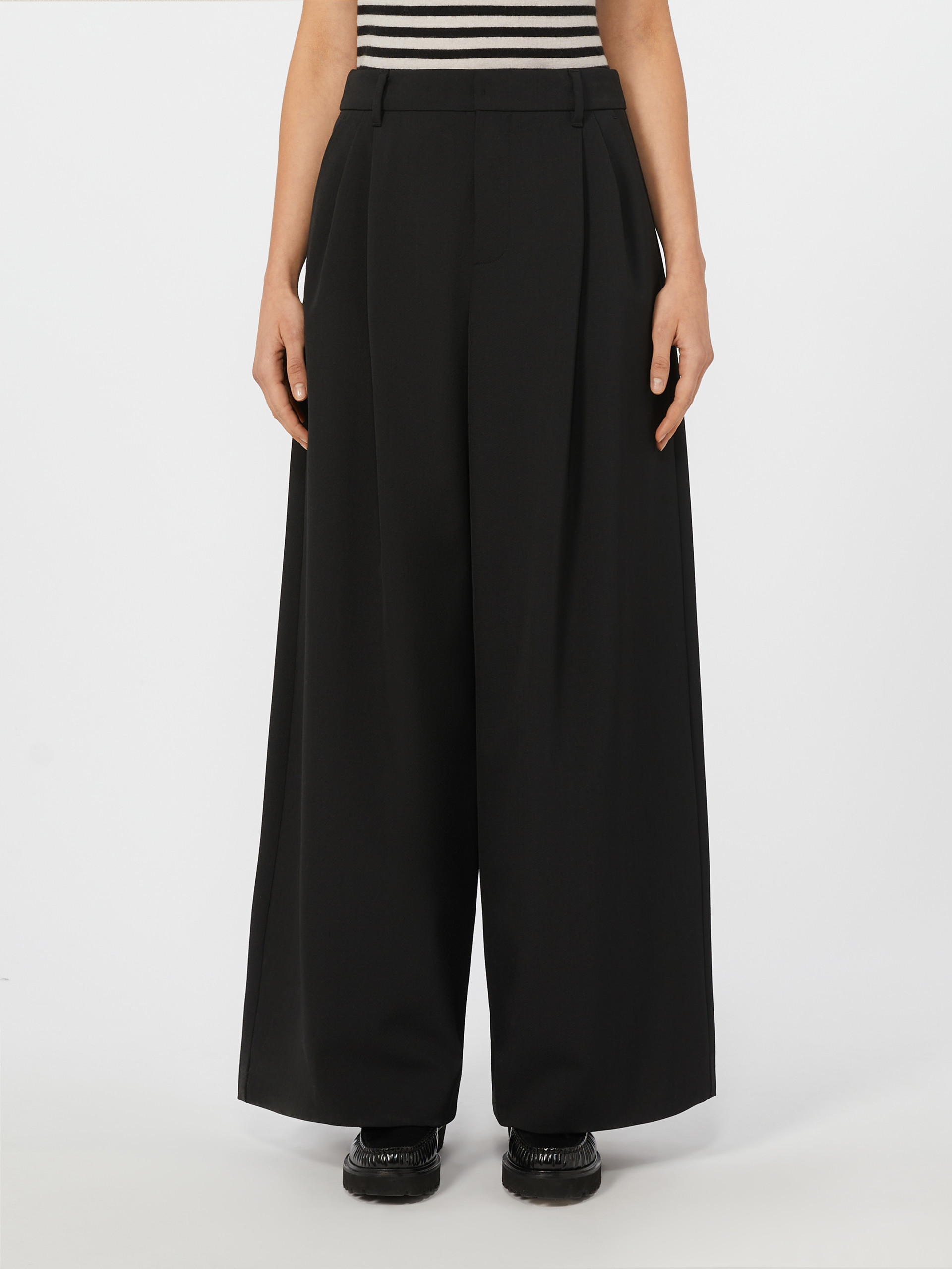 Max Mara Stretch Gabardine Wide-leg Pants In Black