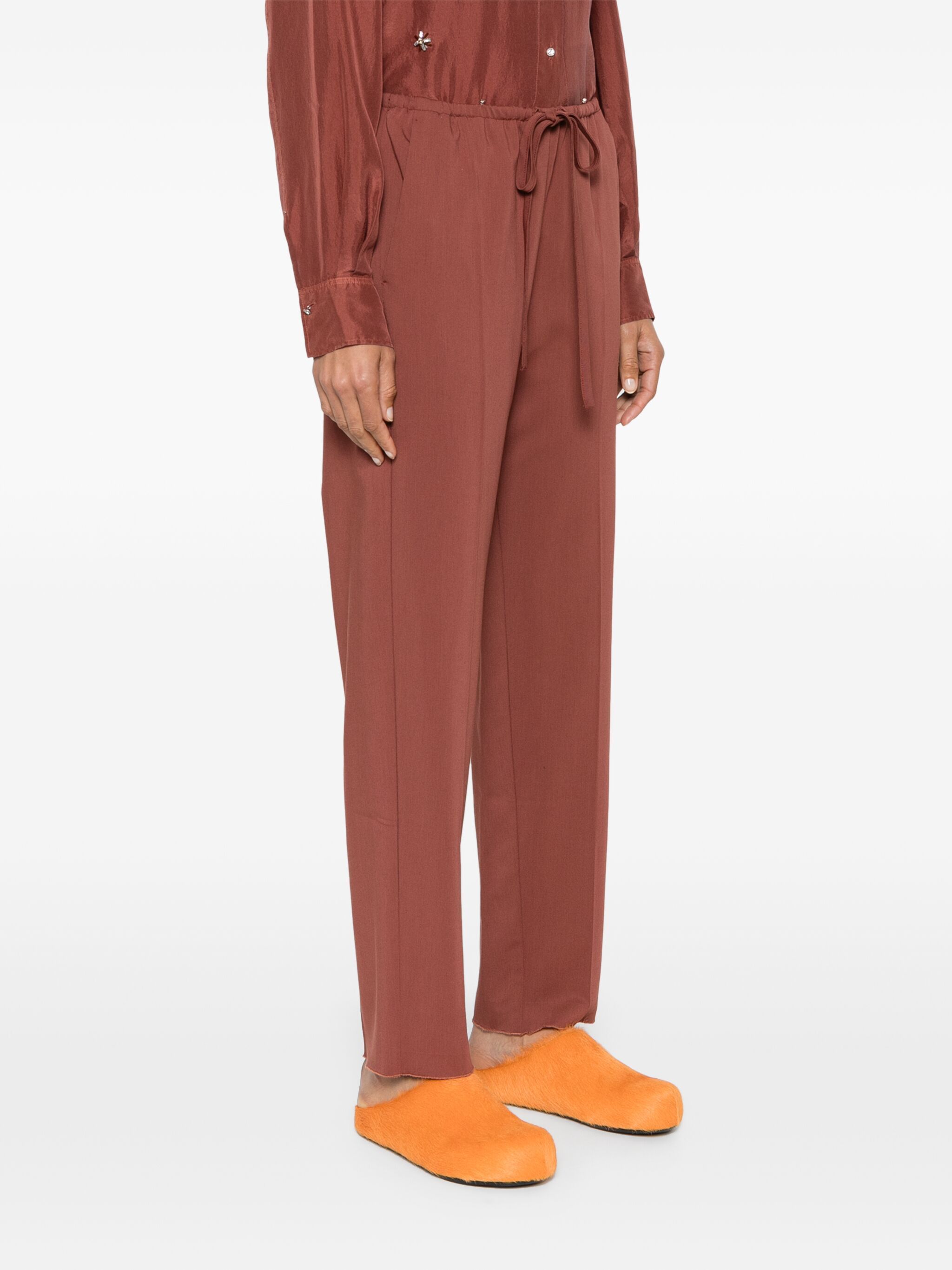 FORTE FORTE PRESSED-CREASE TAPERED-LEG TROUSERS