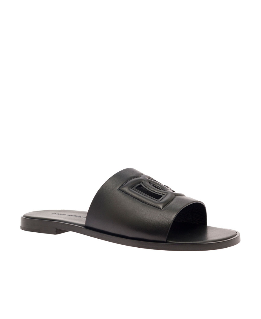 Dolce & Gabbana Black Sandals With Dg Logo Cut-out In Leather Man In Black