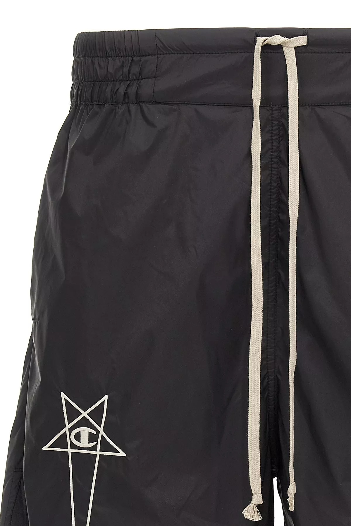 Rick Owens Champion Elastic Waistband Bermuda Shorts With Side Pockets In Black