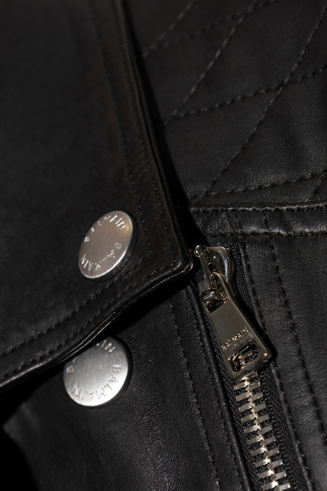 Balmain Double-breasted Leather Biker Jacket In Black